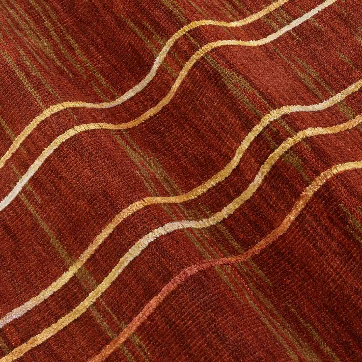 Maya hand knotted wool and silk rug by Angeli Sowani for Obeetee - styled view