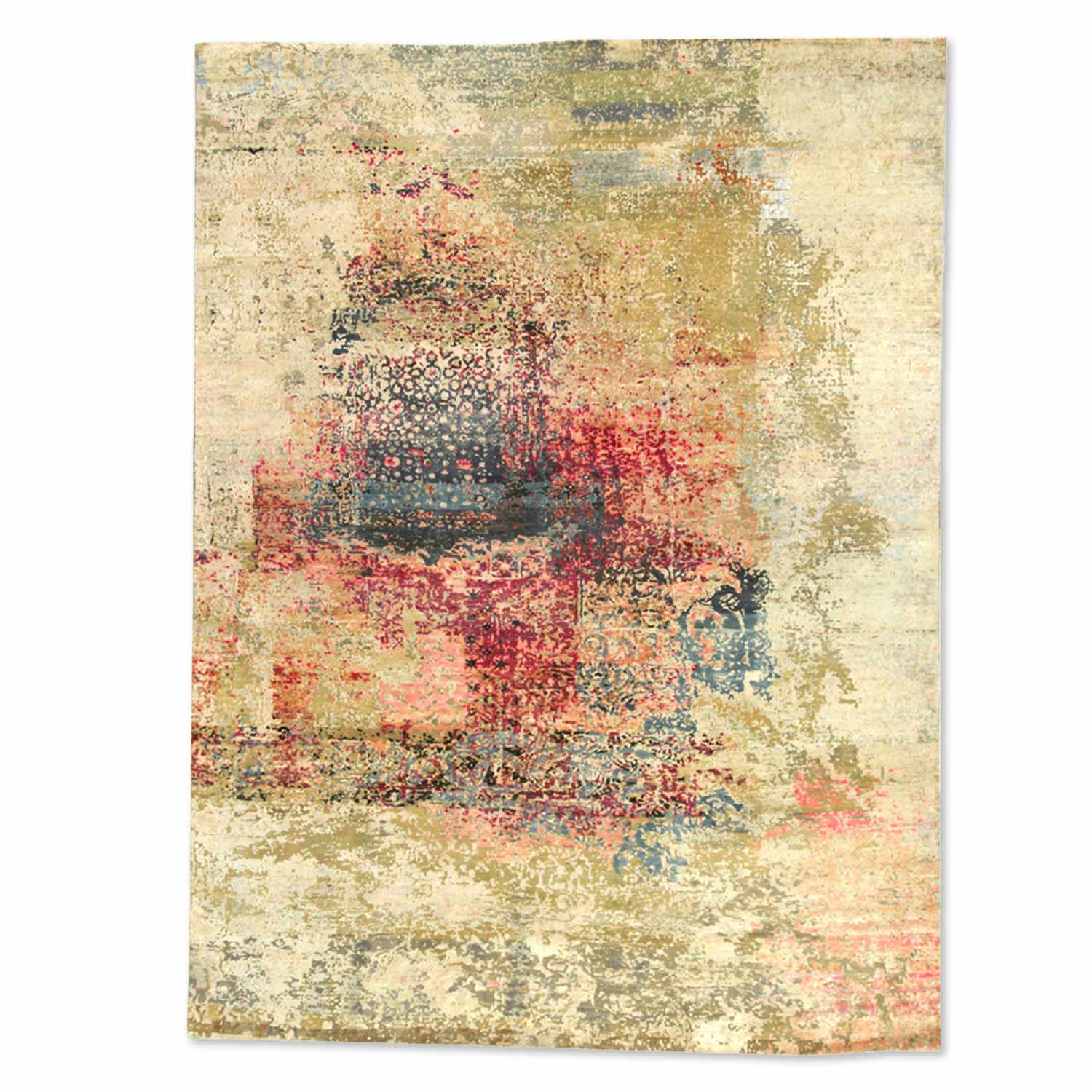 Chromen Handknotted Silk and Wool Rug