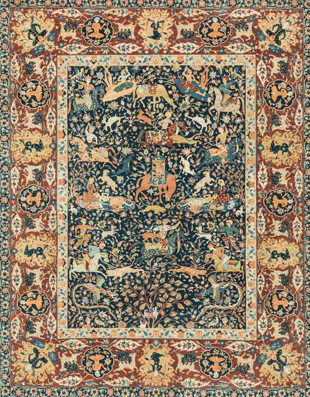 Hunting Tabriz Handknotted Wool Rug
