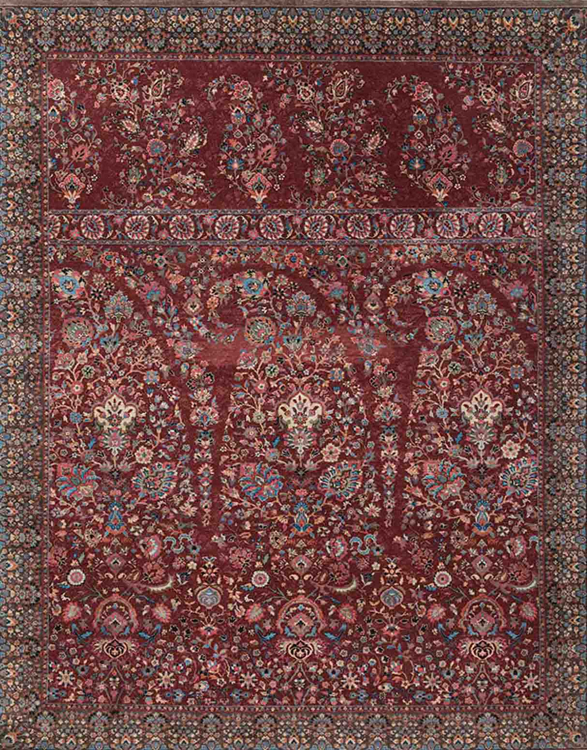 Vasyl Maroon Handknotted Silk and Wool Rug By JJ Valaya