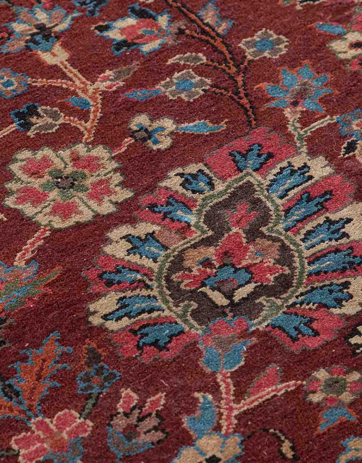 Vasyl Maroon Handknotted Silk and Wool Rug By JJ Valaya