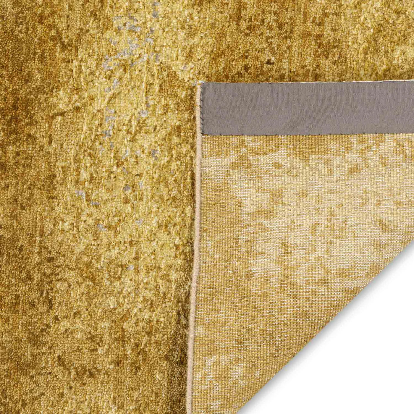 Gold Handknotted Wool and Silk Rug