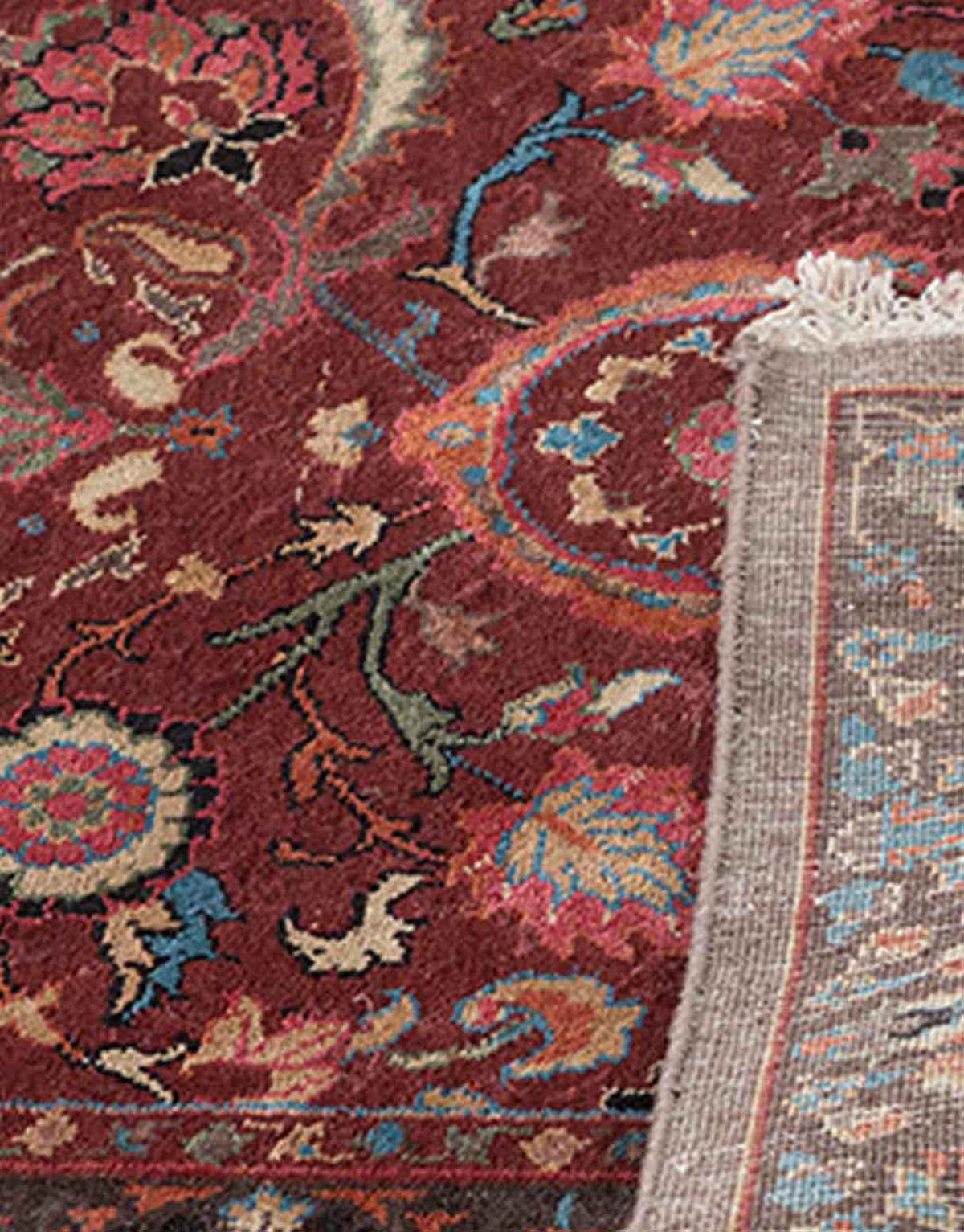 Vasyl Maroon Handknotted Silk and Wool Rug By JJ Valaya