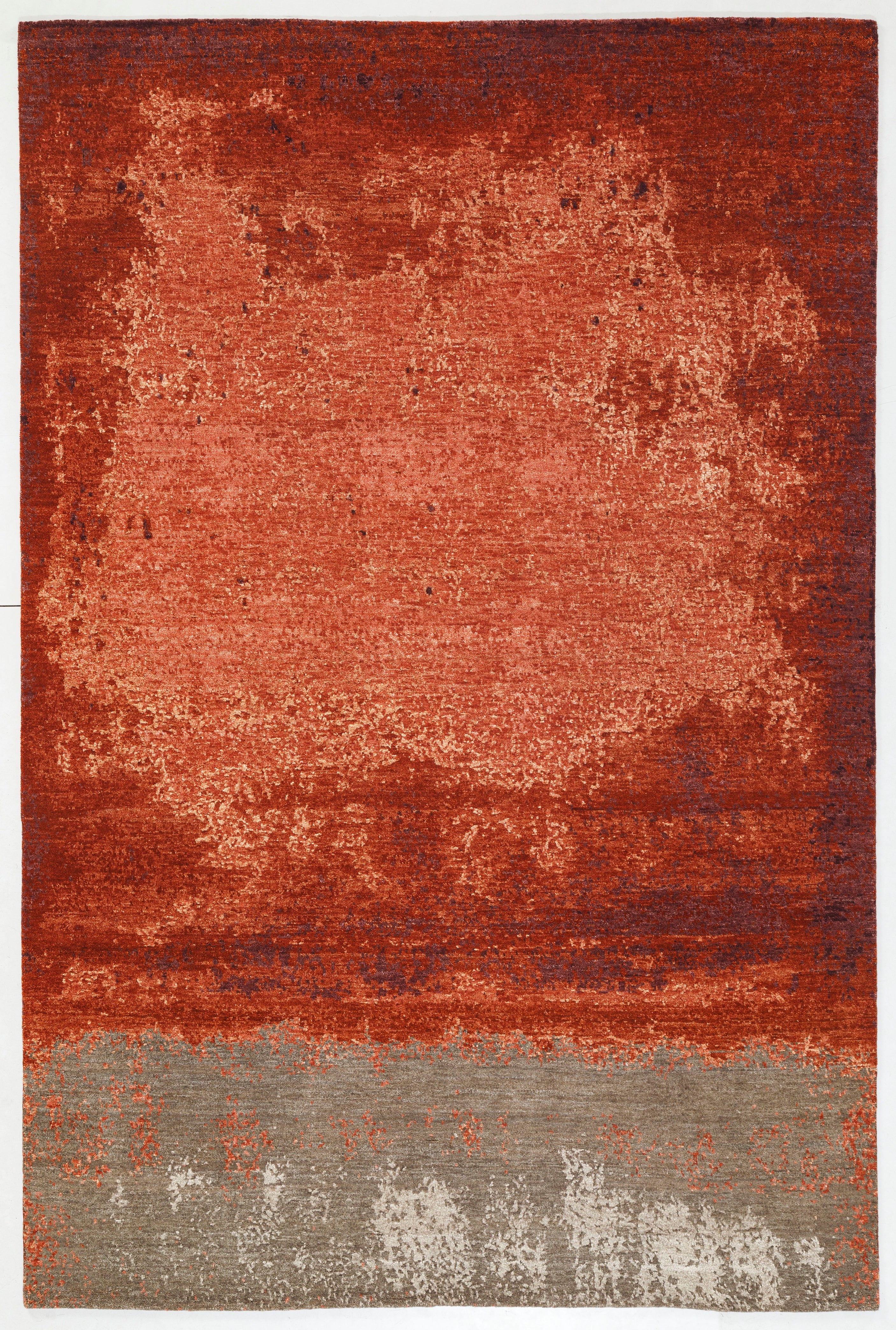 Scarlet Handknotted Wool And Silk Rug