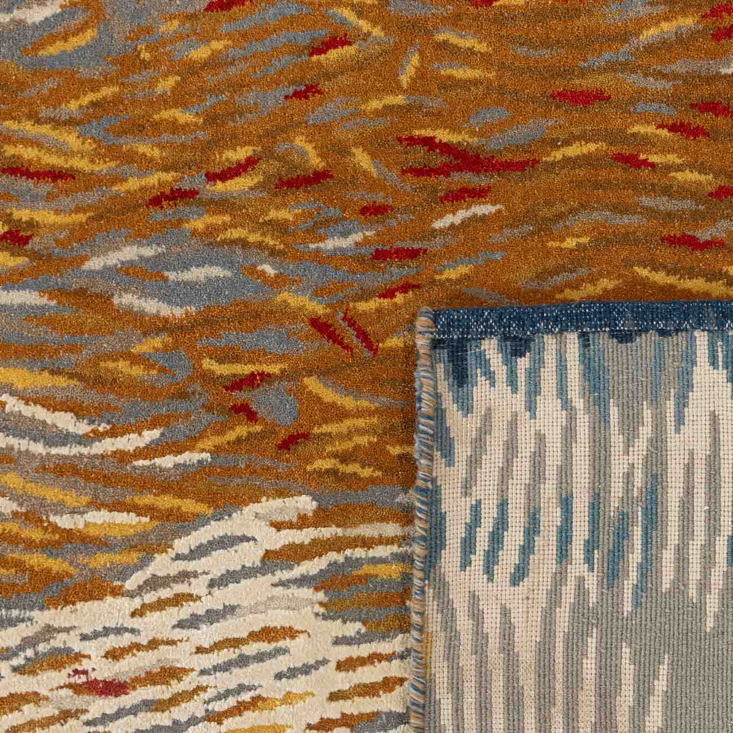 Alara hand knotted wool and silk rug by Angeli Sowani for Obeetee - close up