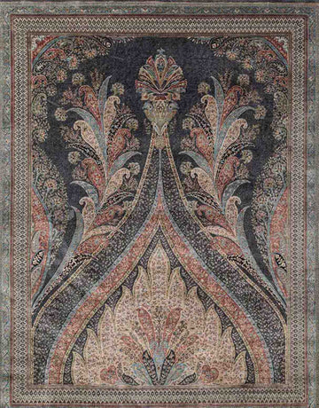 Tabeer Black Handknotted Silk and Wool Rug By JJ Valaya