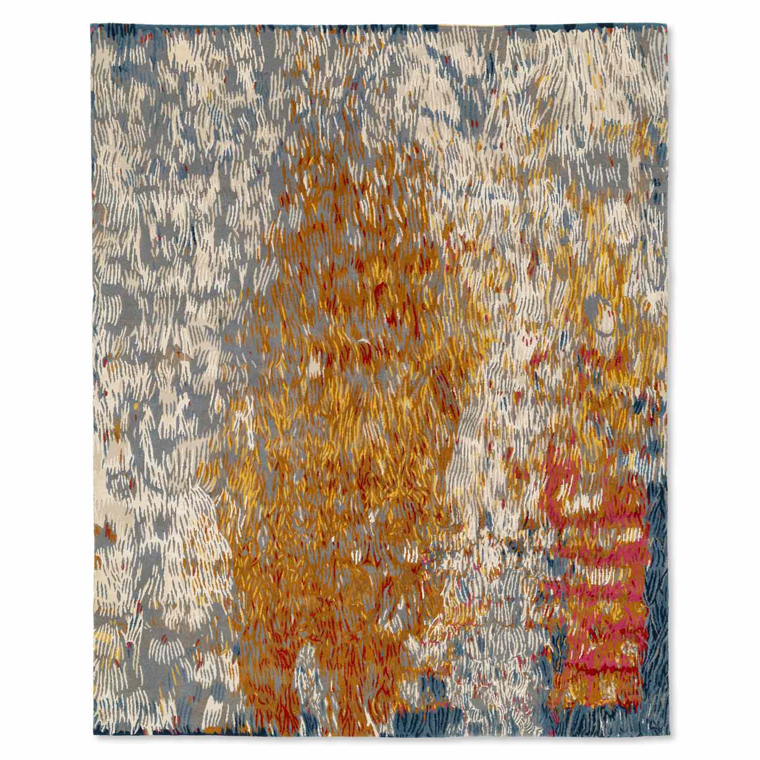 Alara hand knotted wool and silk rug by Angeli Sowani for Obeetee - full view