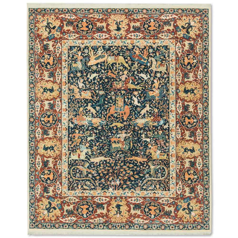 Hunting Tabriz Handknotted Wool Rug