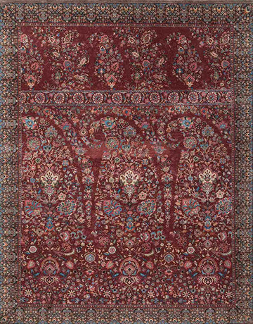 Vasyl Maroon Handknotted Silk and Wool Rug By JJ Valaya