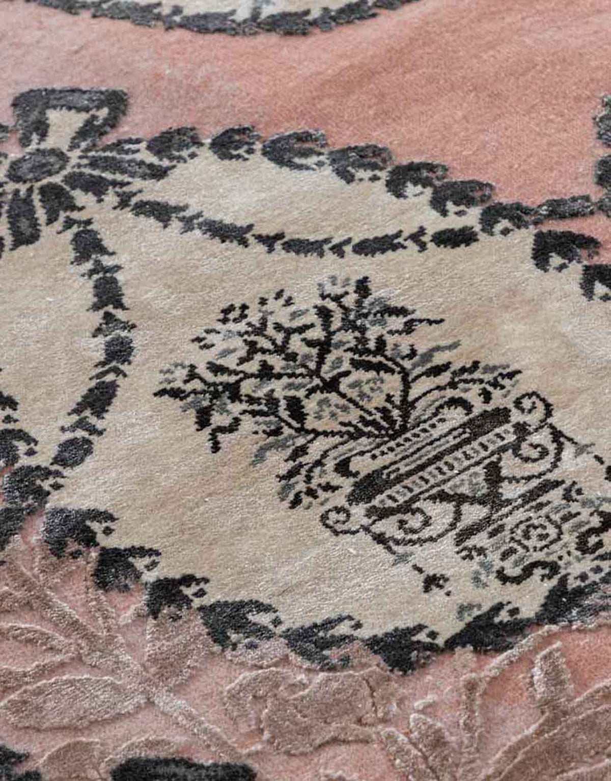 Vintage Rose Handknotted Wool and Viscose Rug By Anita Dalmia