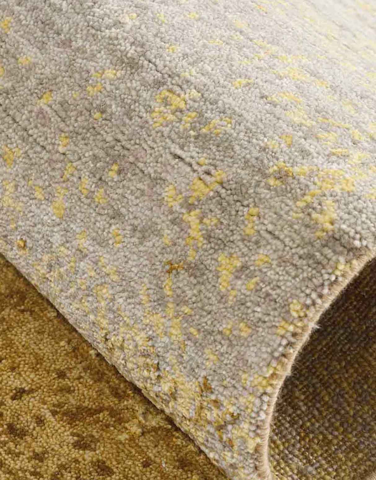 Gold Handknotted Wool and Silk Rug