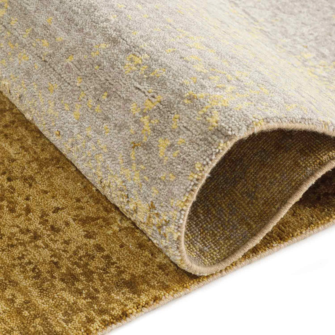 Gold Handknotted Wool and Silk Rug