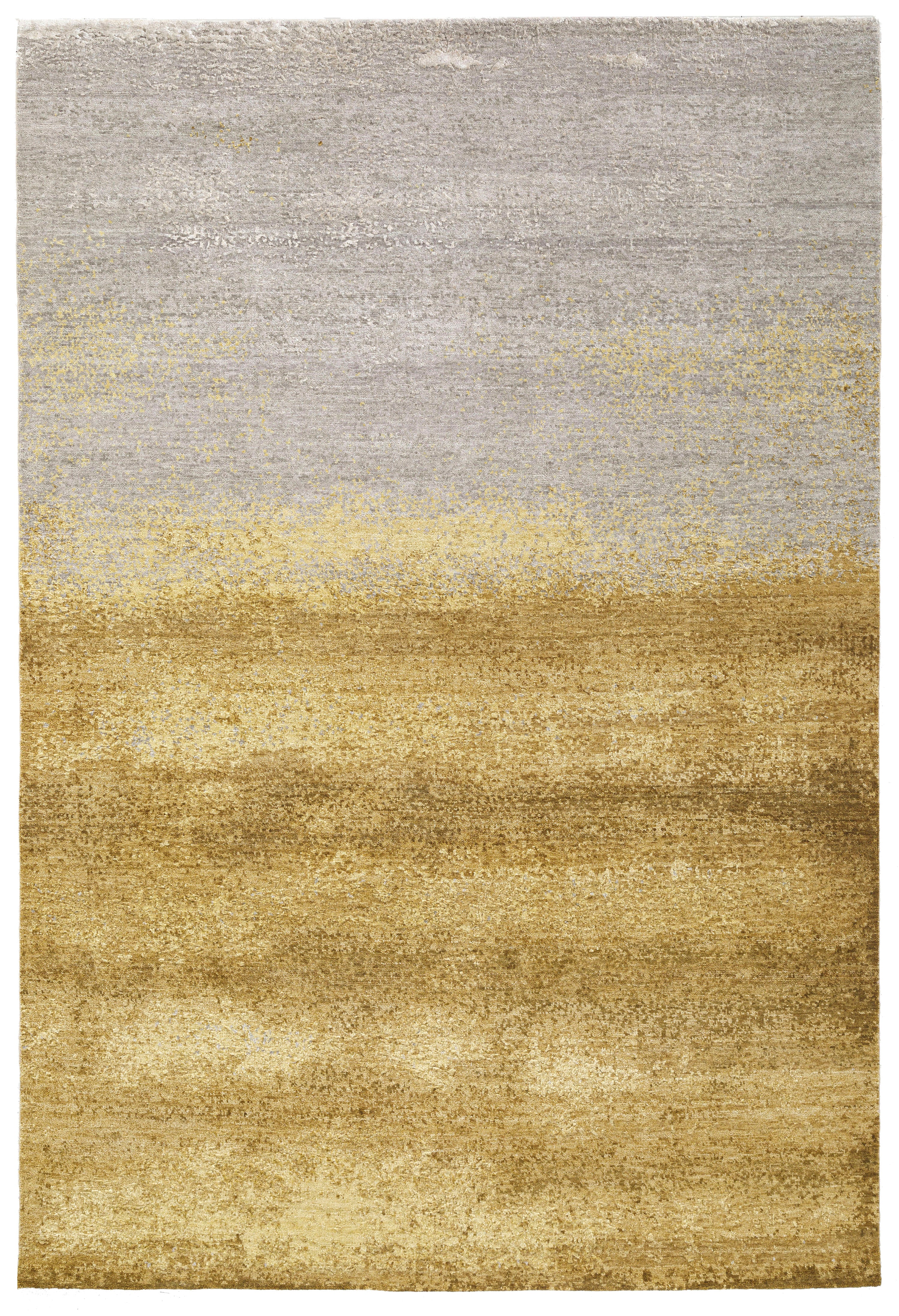 Gold Handknotted Wool and Silk Rug