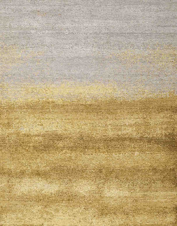 Gold Handknotted Wool and Silk Rug